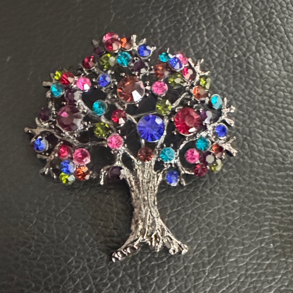 Colourful Rhinestone Tree Brooch